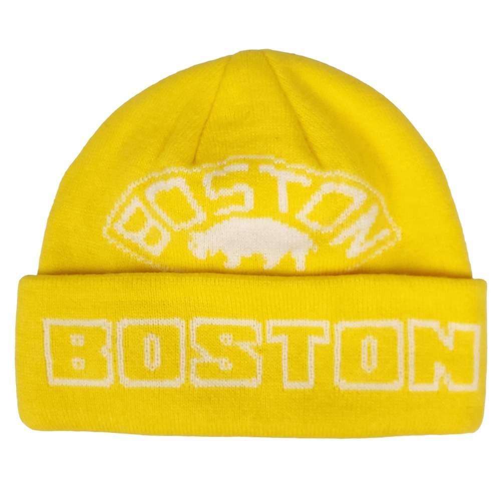Boston Bruins Mitchell & Ness NHL‎ Cuff Knit Beanie Hat Cap Jacquard Yellow NWT